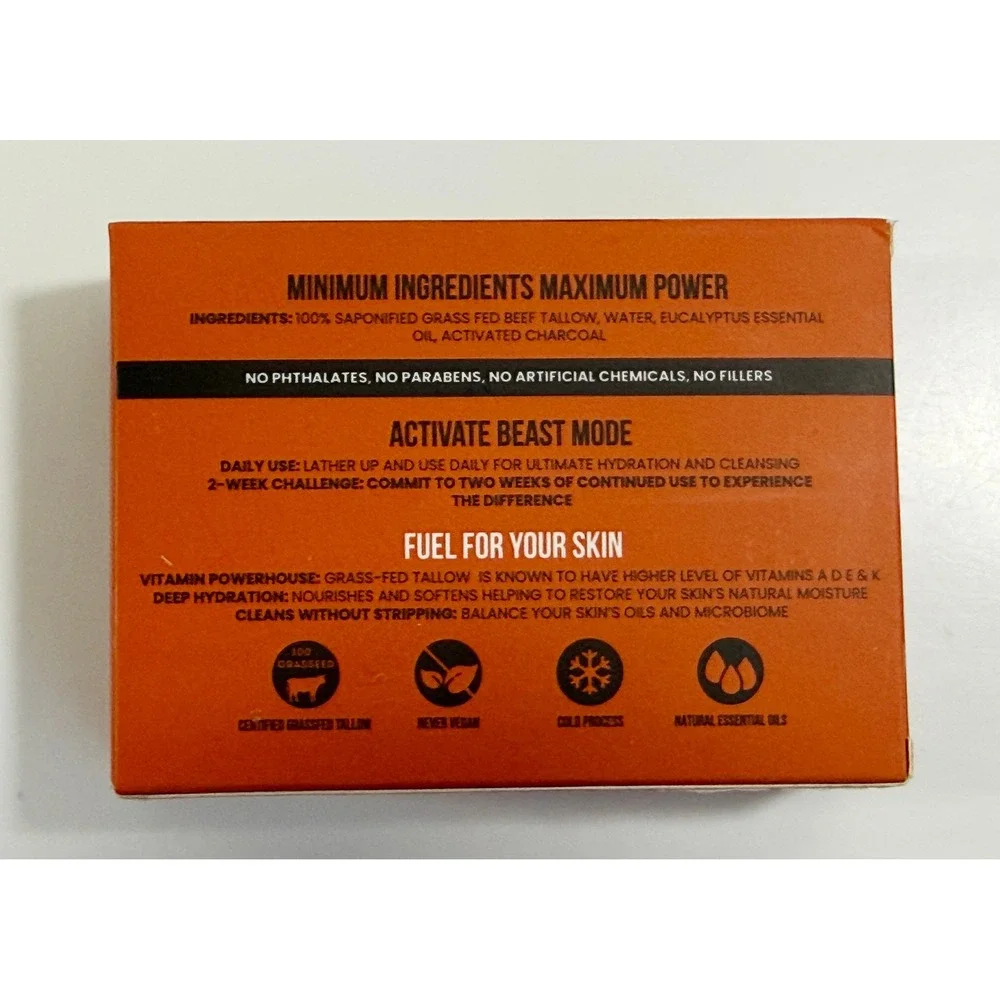 Beast Mode‎ Soap Tallow Soap Mens 4.5oz Orange Forest Ash Activated Charcoal